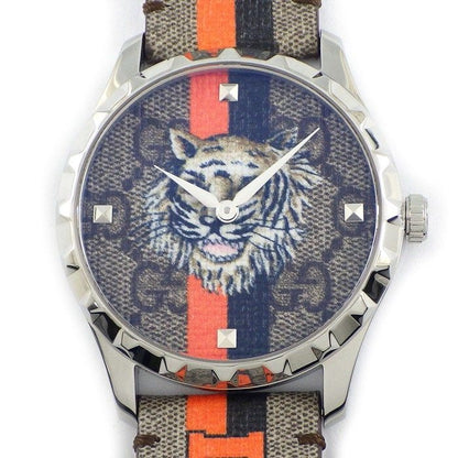 Gucci Watch Timeless 126.4 Taiga Beige GG Supreme Fabric Dial