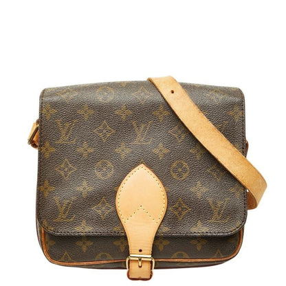 Louis Vuitton Monogram Cartouchiere MM Crossbody Shoulder Bag Brown Leather