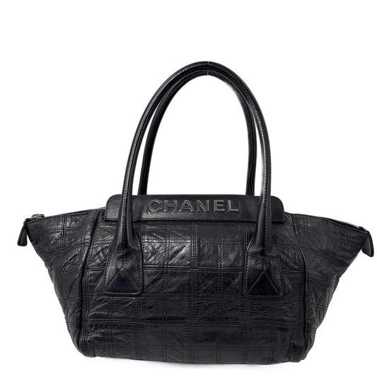 Chanel Super Choco Bar Leather Handbag Black