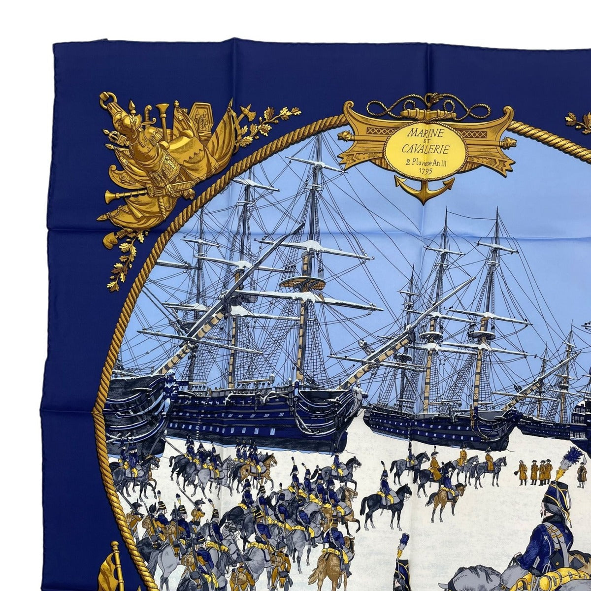 Hermes Scarf Silk Carre 90 Marine ET Cavalerie Sea and Cavalry Navy — view 3