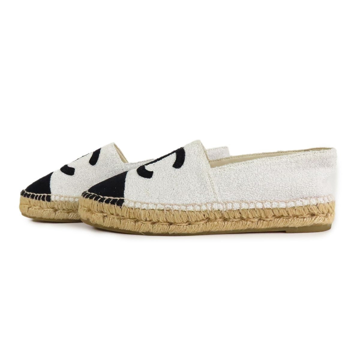 Chanel Espadrilles Silver Black Pile Jute CC Logo Slip-on — view 2