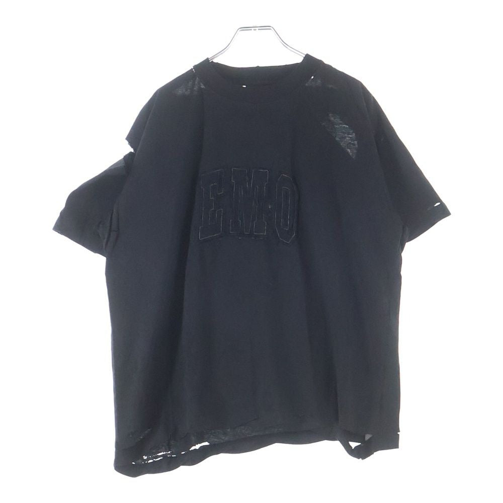 Balenciaga Logo Motif Emo T-Shirt Front Embroidery Crew Neck Short Sleeve