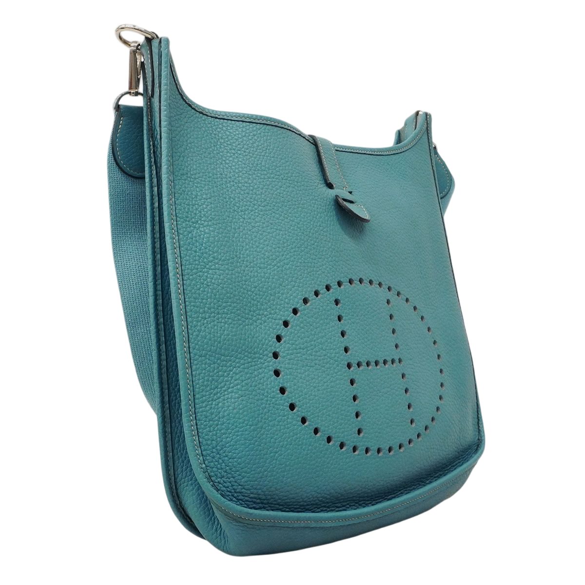 Hermes Shoulder Bag Evelyne Taurillon Clemence Blue Jean Silver — view 2