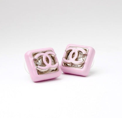 Chanel Earrings Earring Silver Pink Coco Mark Square