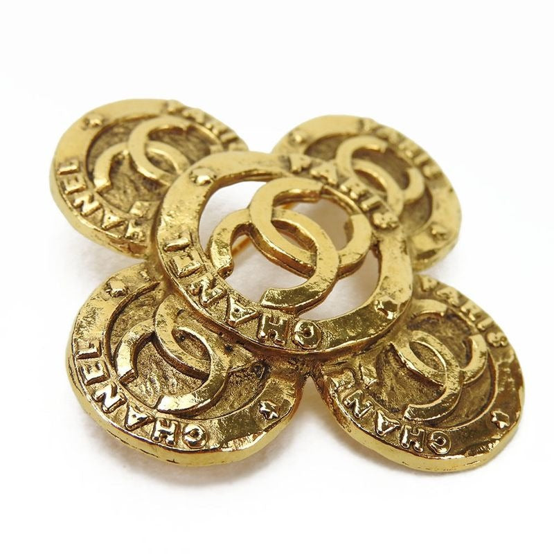 Chanel Coco Mark Brooch Accessories Flower Plated Gold Small Box