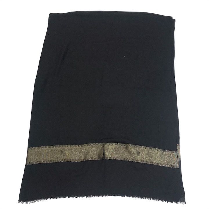 Chanel CC Logo Silk Large Shawl Scarf Pashmina Black Gold