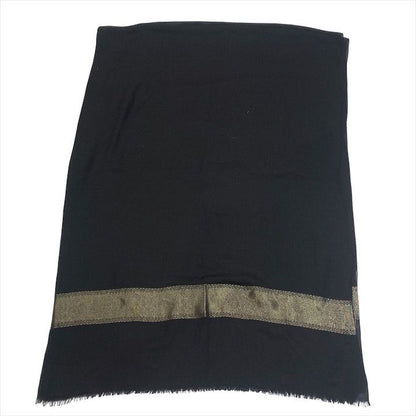 Chanel CC Logo Silk Large Shawl Scarf Pashmina Black Gold