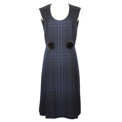 Louis Vuitton Dress Checked Wool Navy Women's Dress