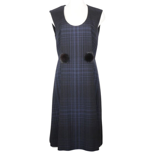 Louis Vuitton Dress Checked Wool Navy Women's Dress