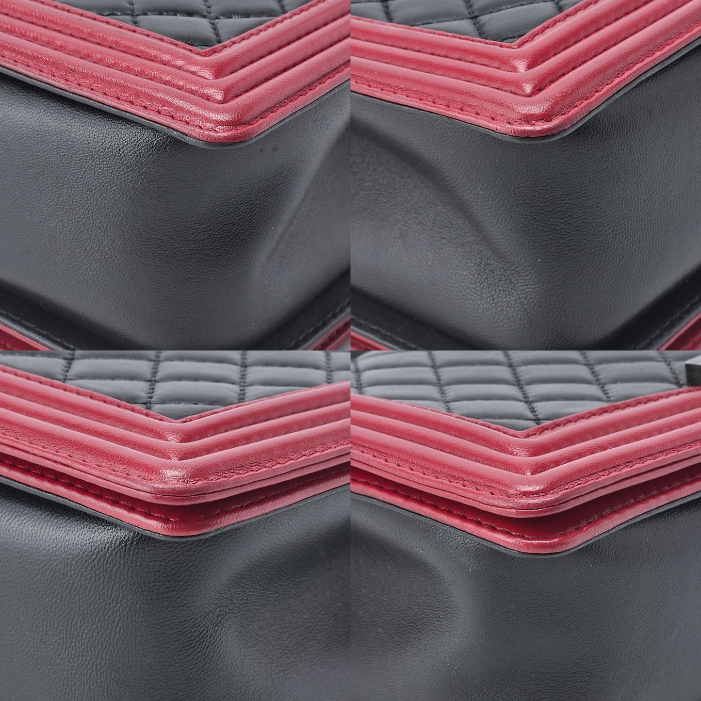 Chanel Boy Chanel Matelasse Chain Shoulder Lambskin Black And Red (silver