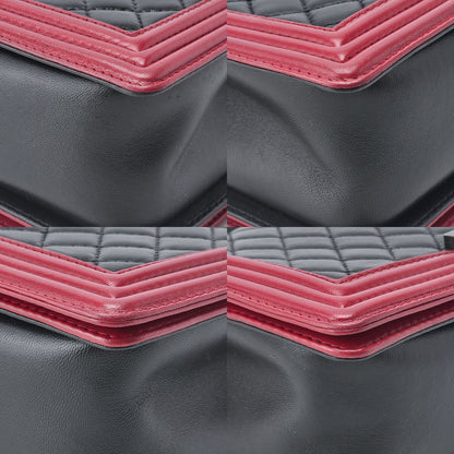 Chanel Boy Chanel Matelasse Chain Shoulder Lambskin Black And Red (silver