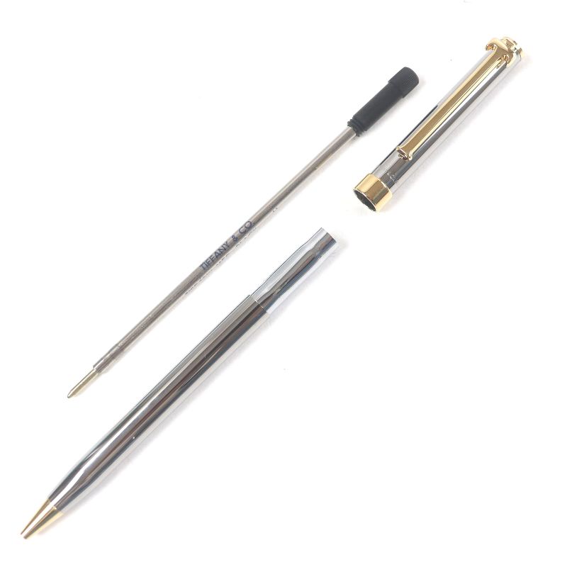 Tiffany & Co T-clip Twist Ballpoint Pen Stationery Silver Gold With Box Men's