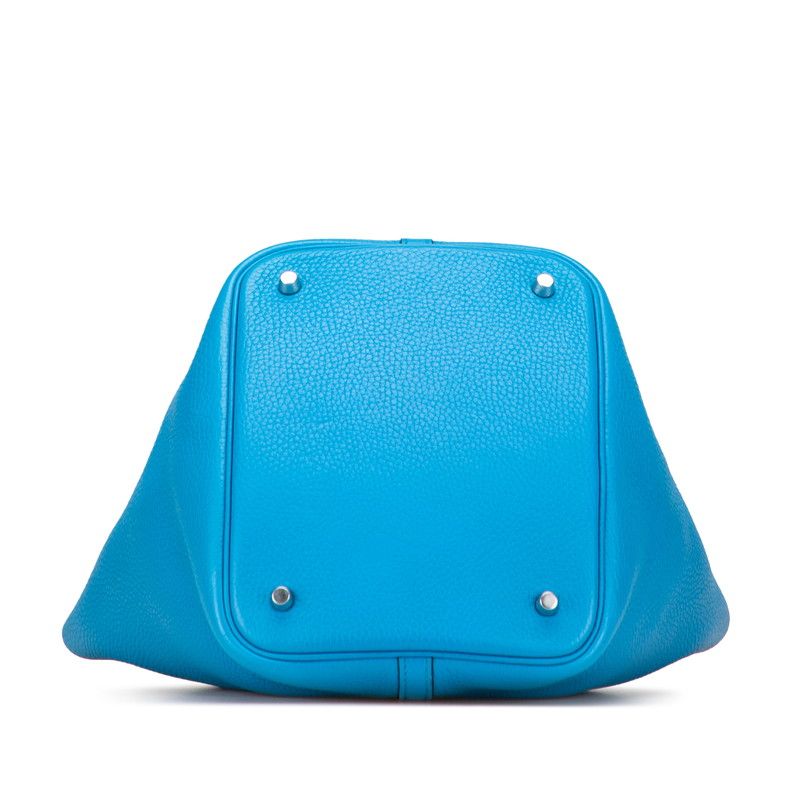 Hermes Picotin Lock MM Blue With Silver Hardware Taurillon Clemence Ladies