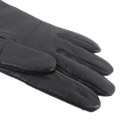 Hermes Lambskin Sheepskin 100% Cashmere Lining H Logo Design Gloves Black 7.5