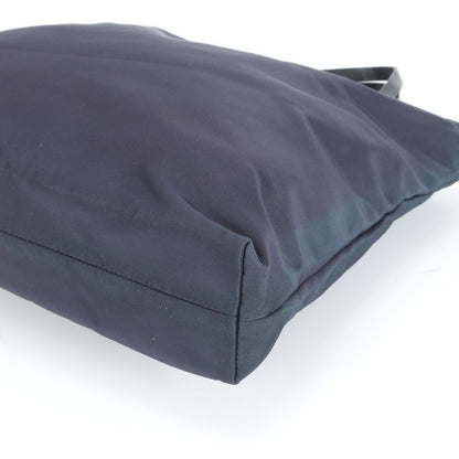 Prada Tessuto Nylon Triangle Logo Leather Tote Bag Shoulder Hand Navy Genuine