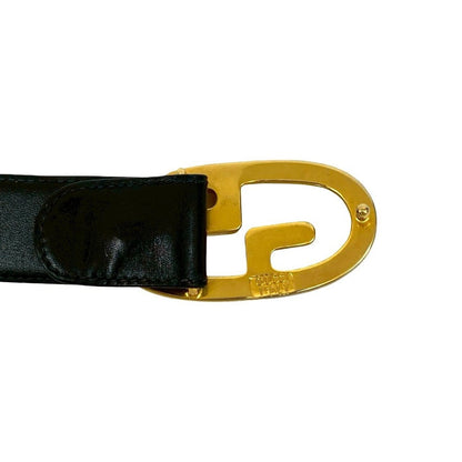 Gucci Vintage GG Logo Buckle Belt Leather Black Gold Silver — view 3