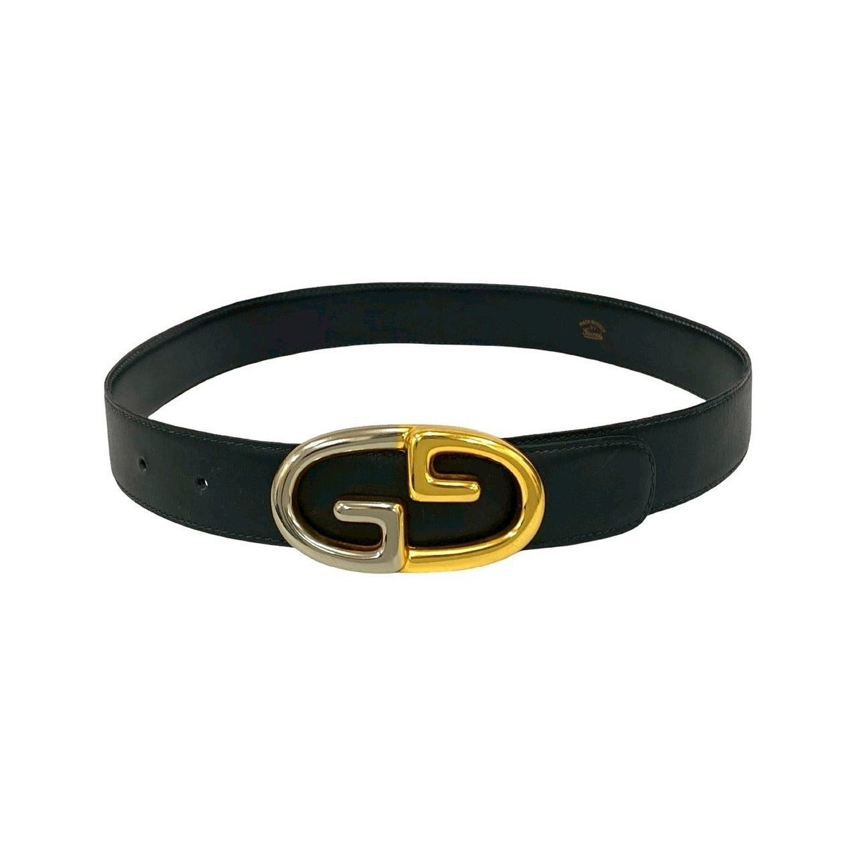 Gucci Vintage GG Logo Buckle Belt Leather Black Gold Silver — view 4