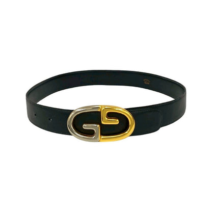 Gucci Vintage GG Logo Buckle Belt Leather Black Gold Silver — view 4