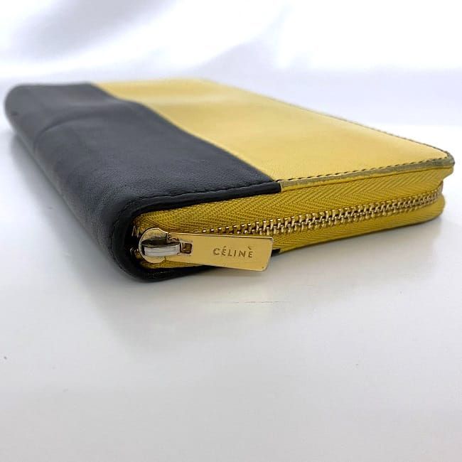 Celine Round Zipper Long Wallet Yellow Black Bicolor Wallet