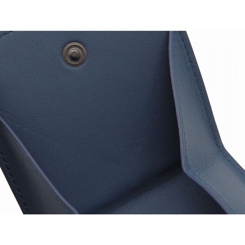 Bottega Veneta Intrecciato Calfskin Black Deep Blue Folding Coin Purse Coin