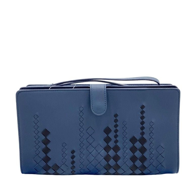 Bottega Veneta Clutch Intrecciato Micro Macro Blue Leather
