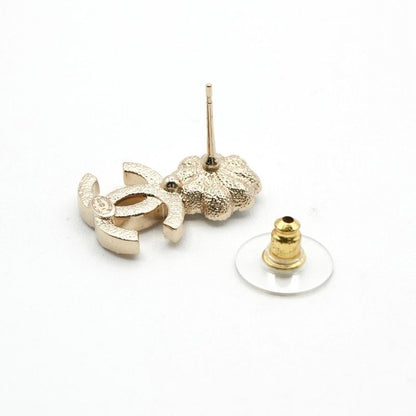 Chanel Earrings Earring Gold White Coco Mark Flower Rhinestone