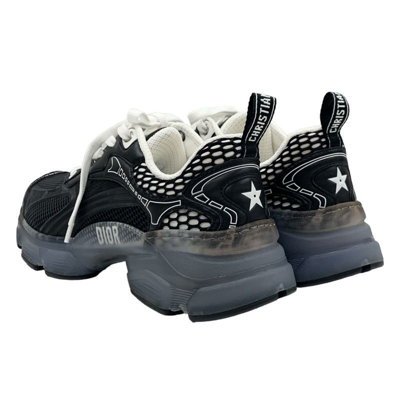 Christian DIOR Vibe Sneakers Shoes Leather Rubber Black White Black Logo Mesh