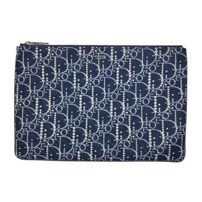Christian Dior Clutch Bag Second Small Pouch Logo Oblique Nylon Navy