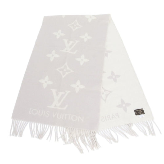 Louis Vuitton Tagged Monogram Scarf Reykjavik Cashmere 100% Shawl Large Gray Ree