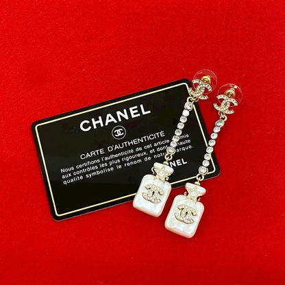 Chanel Perfume Bottle Swing Earrings Coco Mark Faux Pearl 23BS