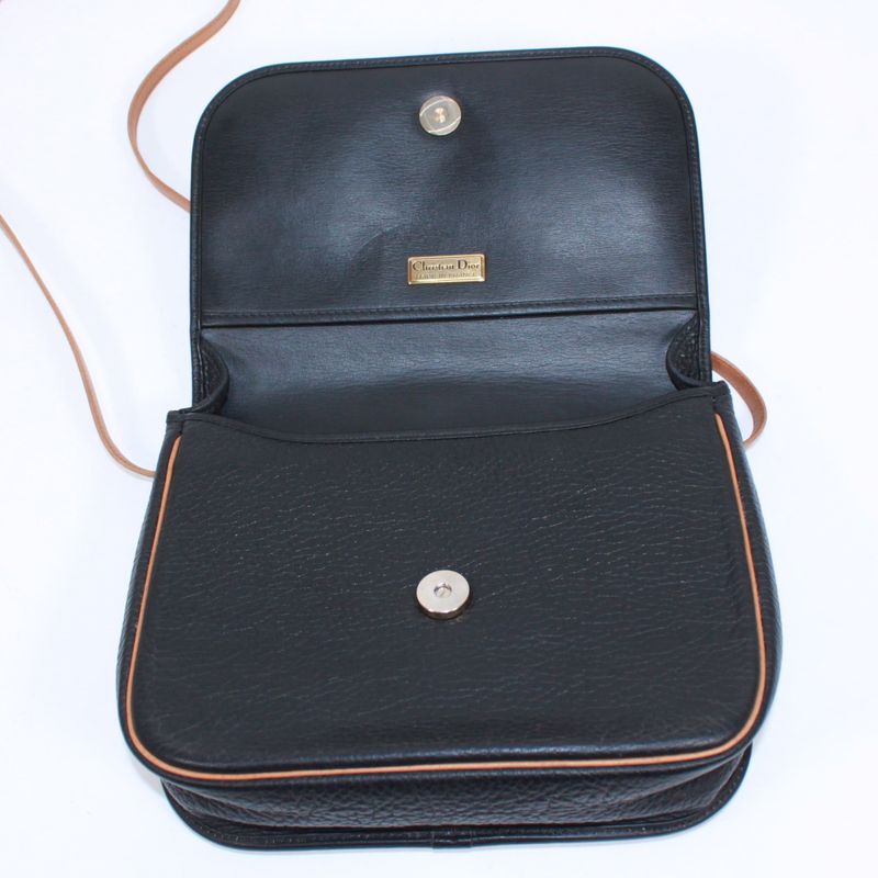 Christian Dior Leather Brown And Black Shoulder Bag Gold