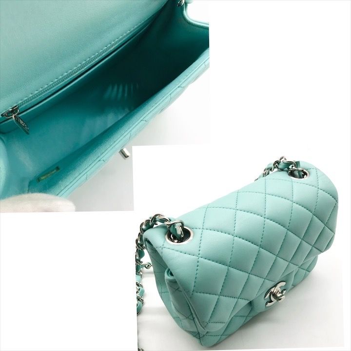 Chanel CC Logo Turnlock Lambskin Mini Quilted Chain Shoulder Bag Blue
