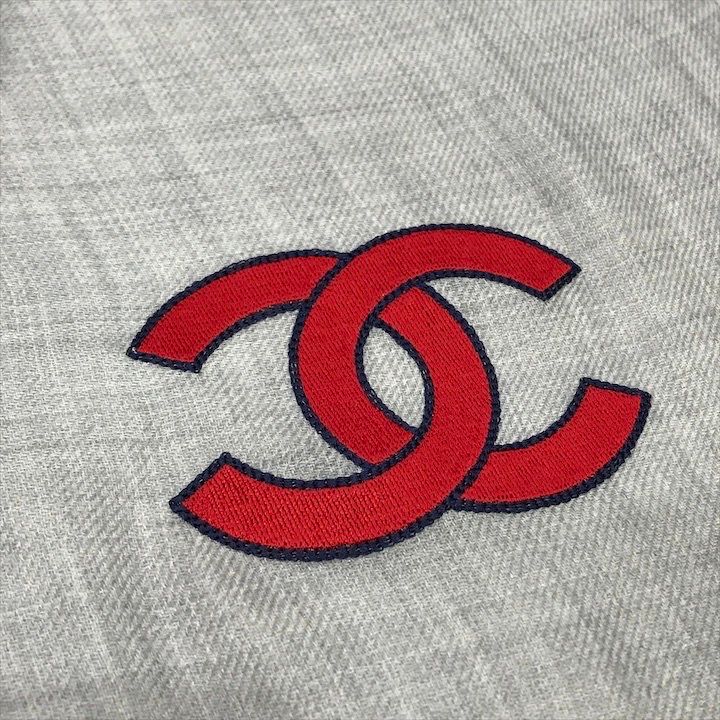 Chanel CC Logo Cashmere Blend Large Shawl Gray Scarf