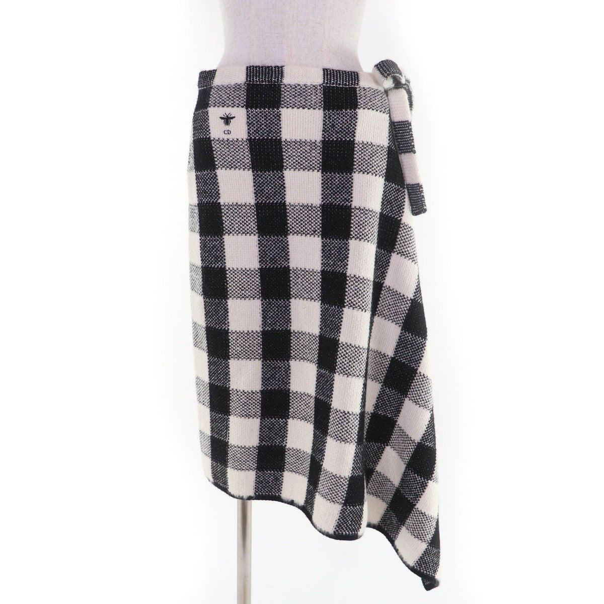 Dior Made Wool Alpaca Bee Embroidery Plaid Pattern Skirt