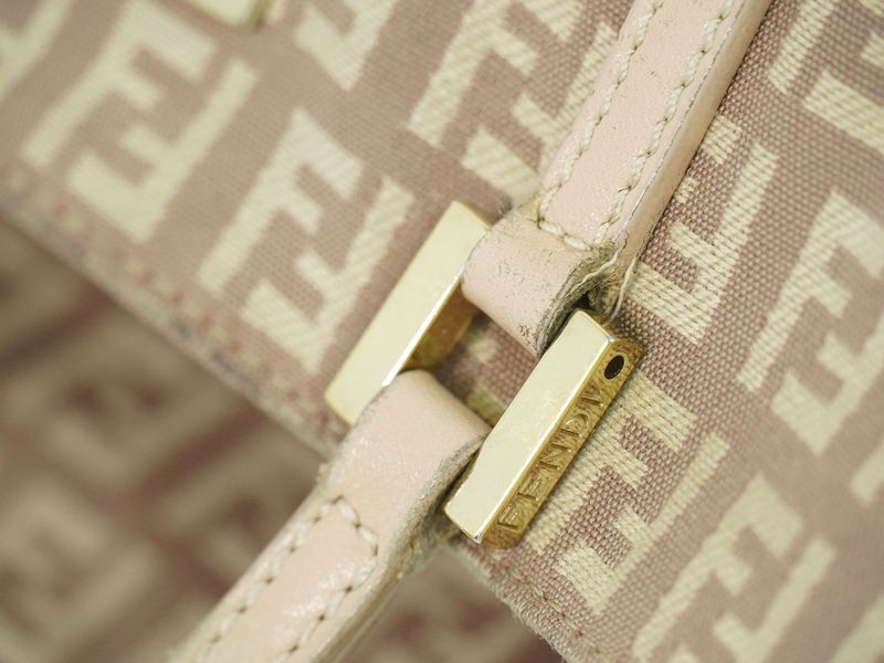 Authentic Fendi Zucchino Tote Handbag Canvas Pink Beige 8bh131 Zucchino Bag
