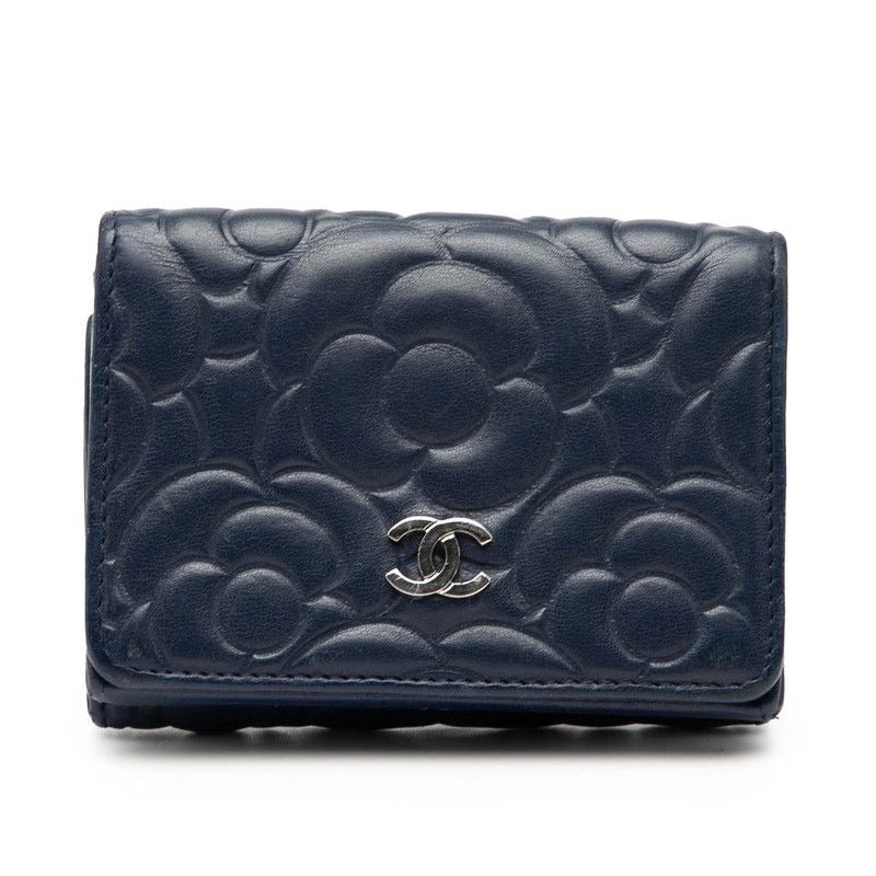 Chanel Camellia Coco Mark Navy Leather