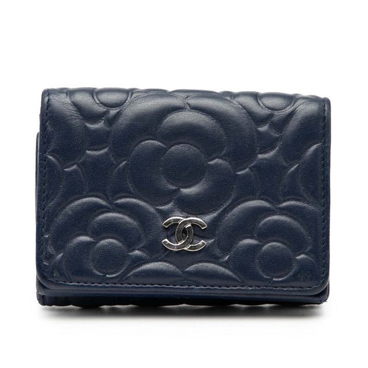 Chanel Camellia Coco Mark Navy Leather