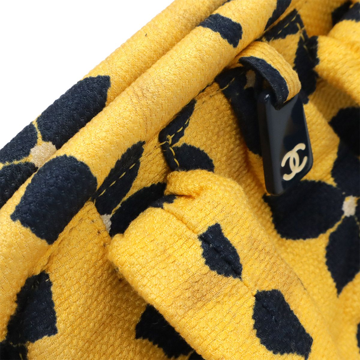 Chanel Coco Mark Flower Handbag Gusset Gusset Canvas Yellow Yellow Navy Navy