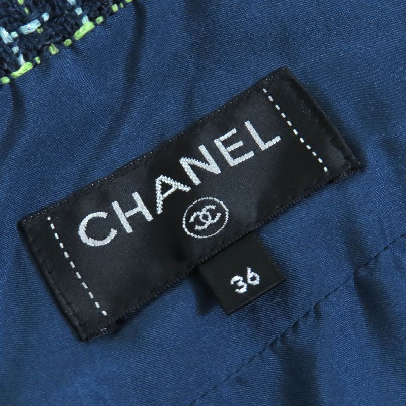CHANEL P55951v38257 Lion Coco Button Cotton Tweed Skirt Navy Green Color 36