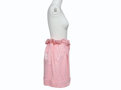 Miu Miu Denim Shorts 38 Pink Logo Print — view 5