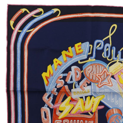 Hermes Carré 45 Gavroche Chevaloscope Neon 23SS Silk Dark Blue Pink Women's
