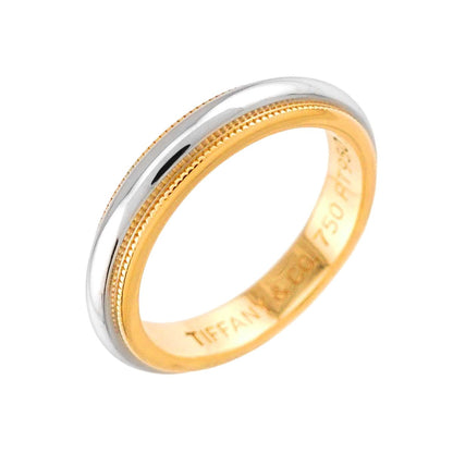 Tiffany & Co Milgrain Band Ring Platinum Pt 18k YG 750