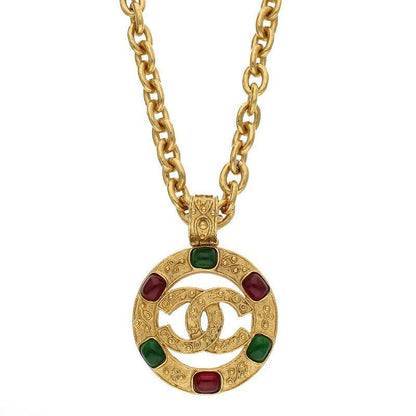 Chanel Coco Mark Gripore Color Stone Necklace