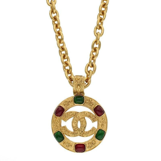 Chanel Coco Mark Gripore Color Stone Necklace