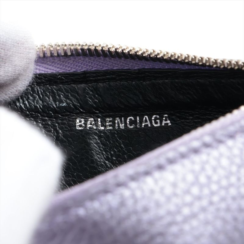 Balenciaga Leather Coin Case 637130 Metallic Purple Made In Italy