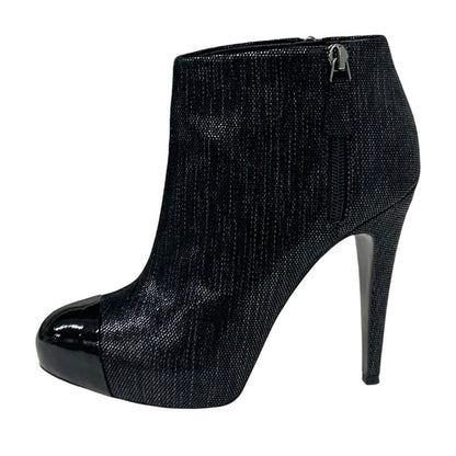 Chanel Boots Short Boots Shoes Leather Black Here Mark Metallic