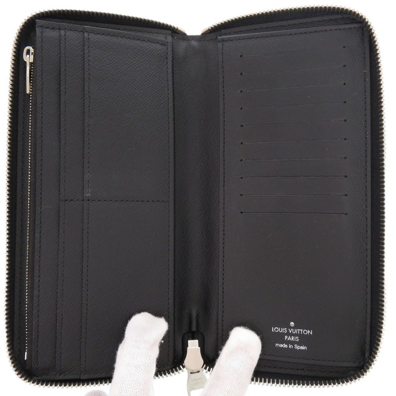 Louis Vuitton Round Zipper Zippy Wallet Vertical Taiga M30503 Noir Black Long