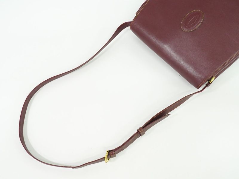 Authentic Cartier Must Line Shoulder Bag Pochette Leather Bordeaux Must Line