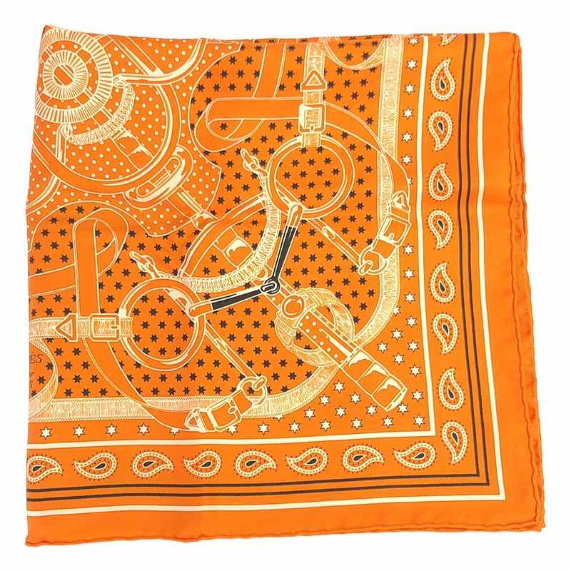 Hermes Carré 55 Apron D'or Golden Spur Silk Scarf - Orange