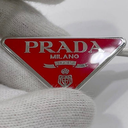 Prada Hairpin Red Silver 1if051 Unused Metal